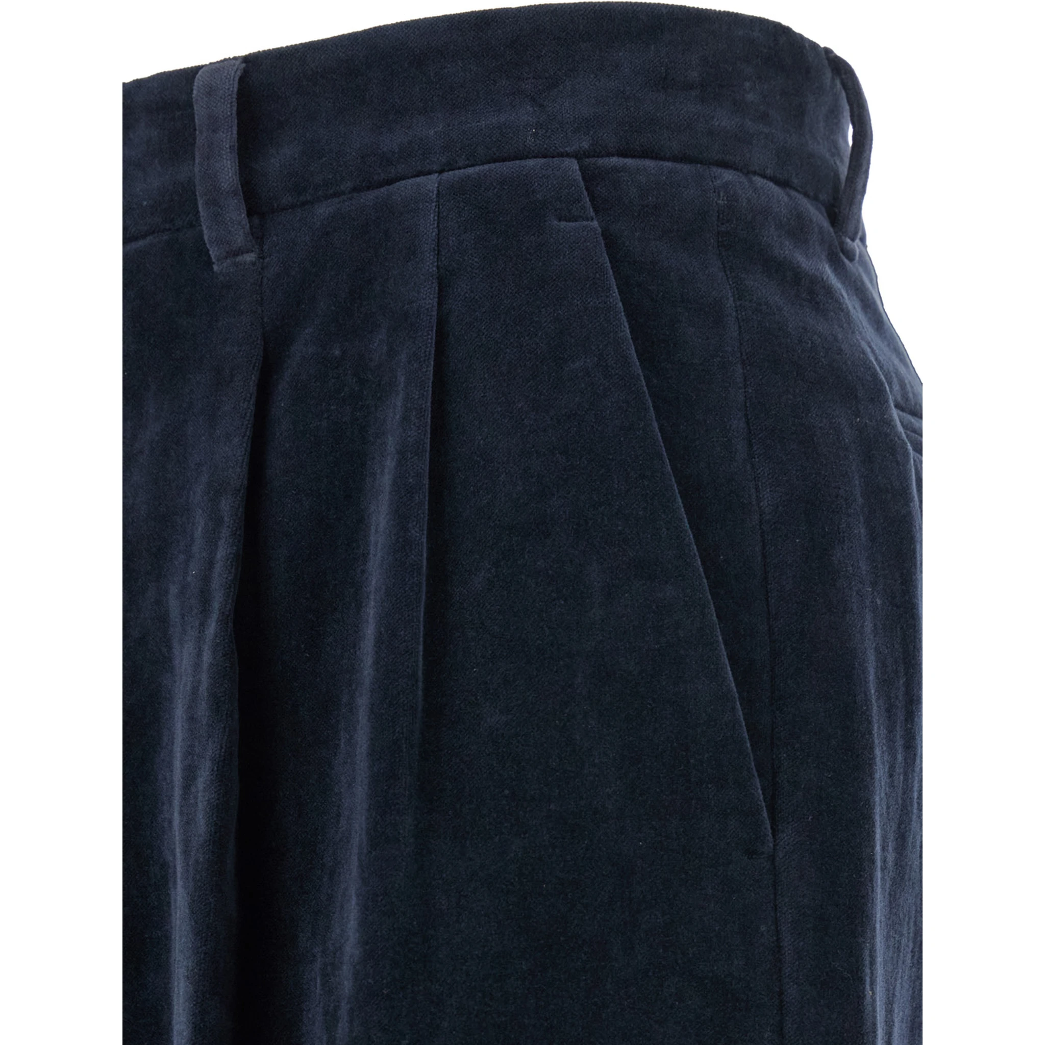 بنطال أزرق بحلقات حزام وحافة مطوية من مزيج الكتان والقطن للرجال