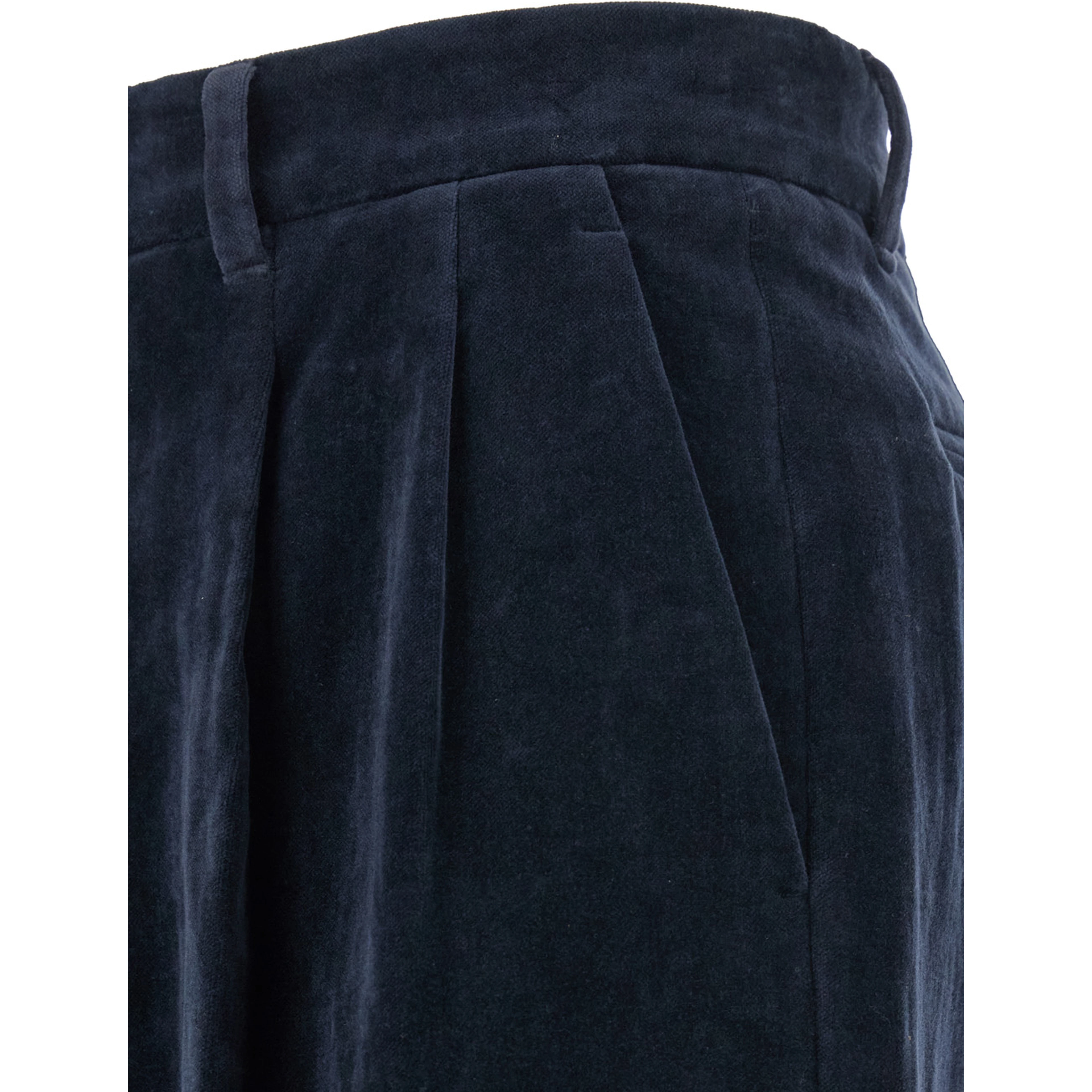 Blue Pants with Belt Loops and Turn-Up Hem in Linen and Cotton Blend Man