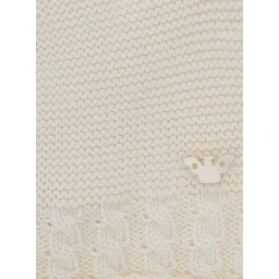 White Beanie with Ear Detail and Logo Embroidery on the Front in Cotton and Cashmere Baby