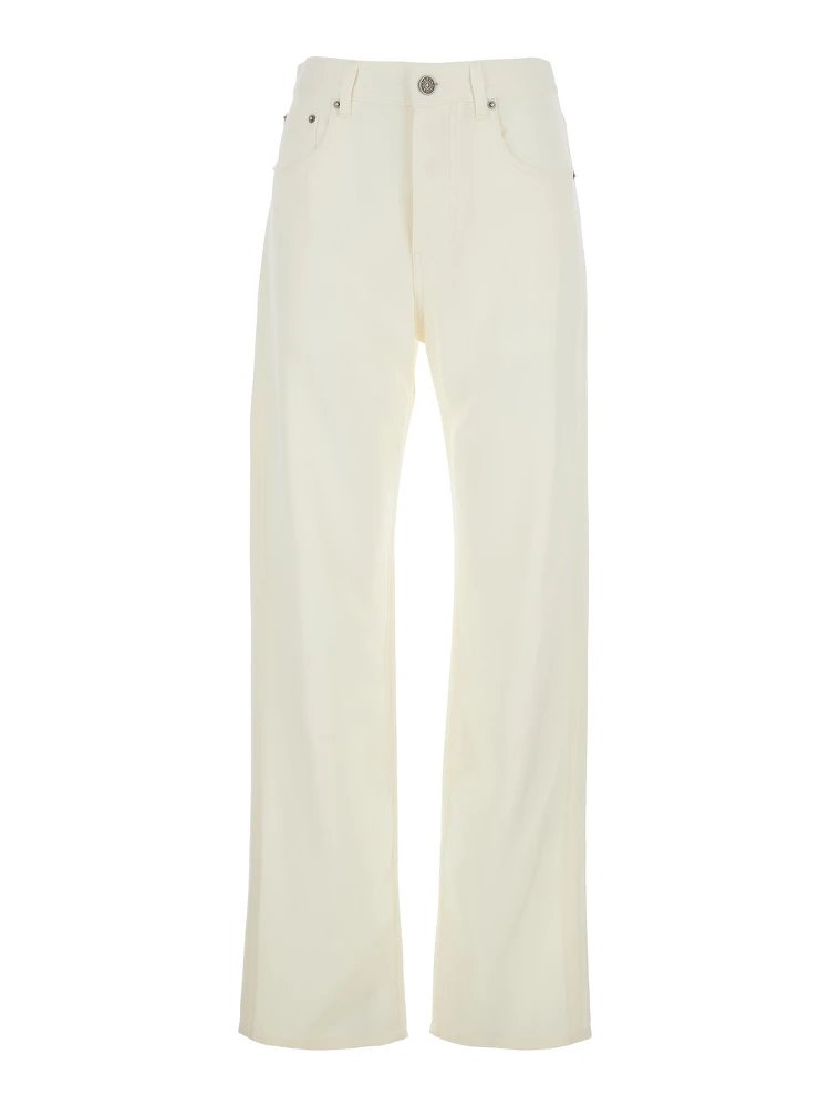 Beige Jeans with Belt Loops and Tapered Leg in Denim Woman