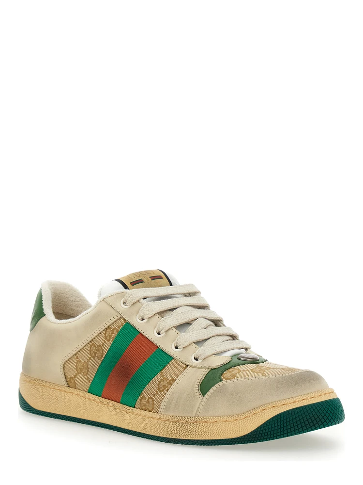 Screener Multicolor Sneakers with Web Detail on the Side in GG Canvas and Leather Man alternative