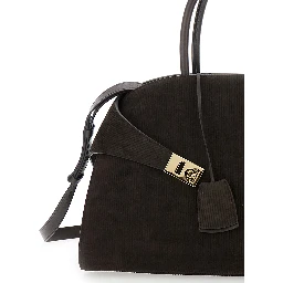 Hug Bicolor Brown Handbag with Logo and Gancini Buckle in Leather Woman