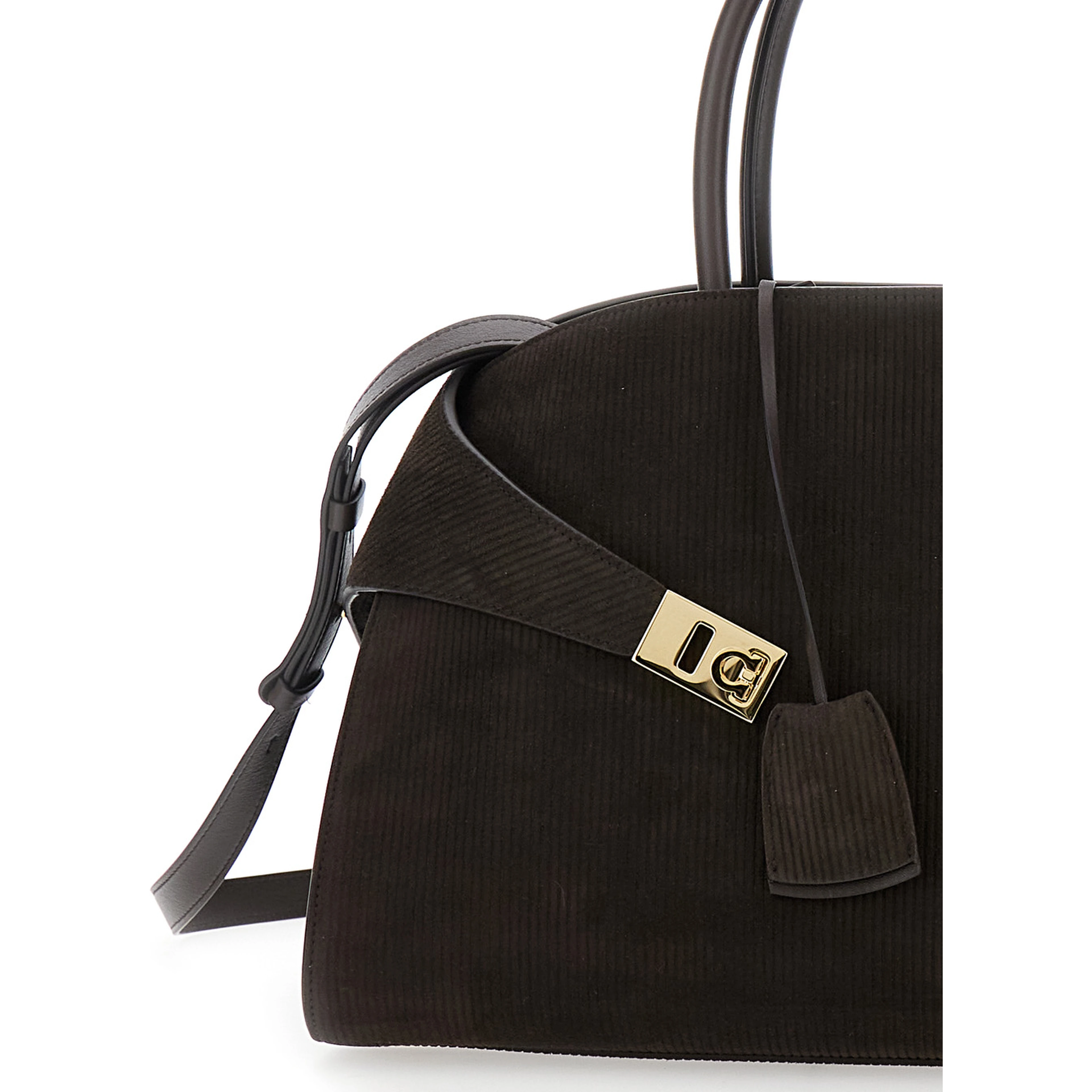 Hug Bicolor Brown Handbag with Logo and Gancini Buckle in Leather Woman