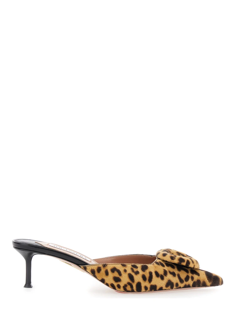 The Hood Brown Mules with Bow Detail and Leopard Motif in Suede Woman