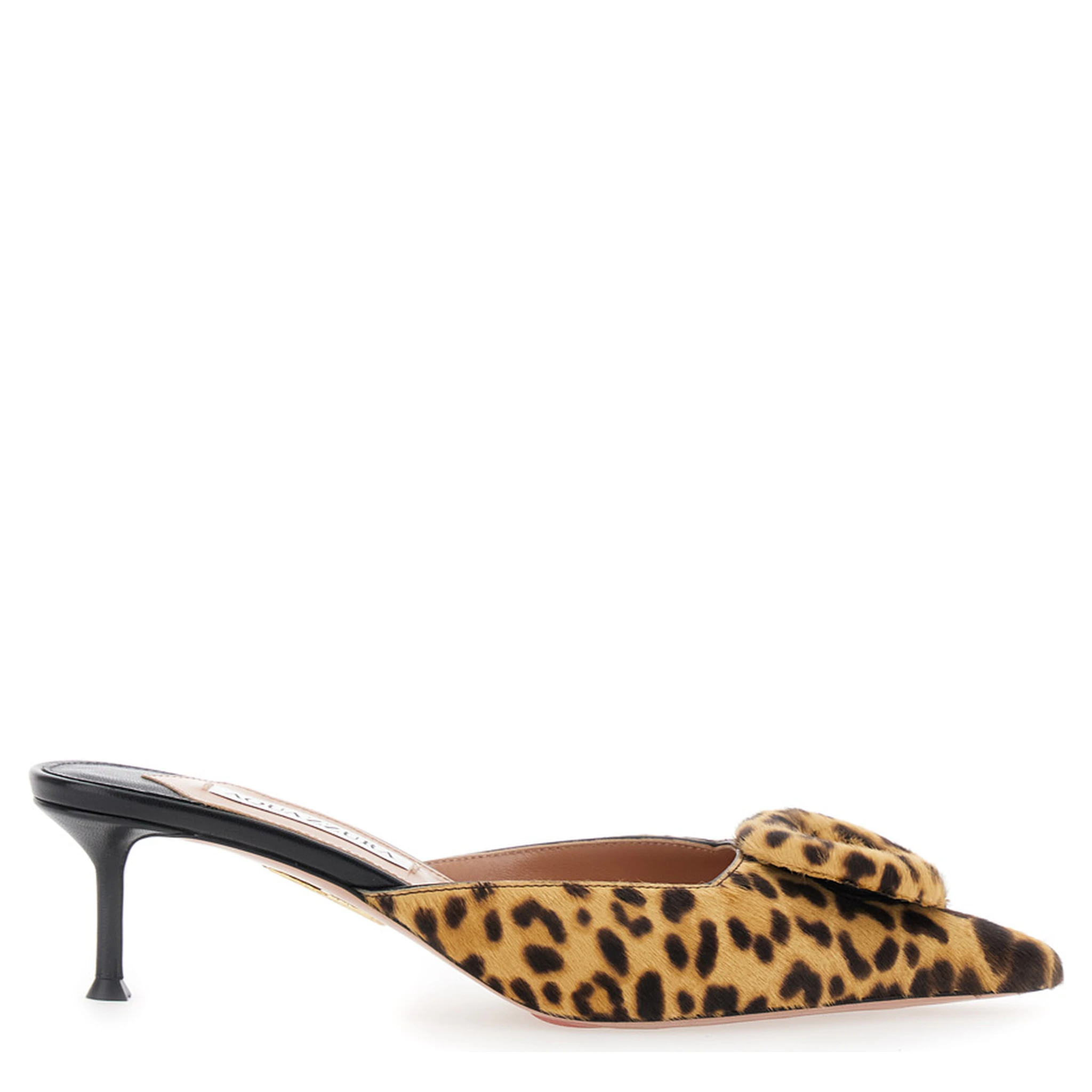 The Hood Brown Mules with Bow Detail and Leopard Motif in Suede Woman