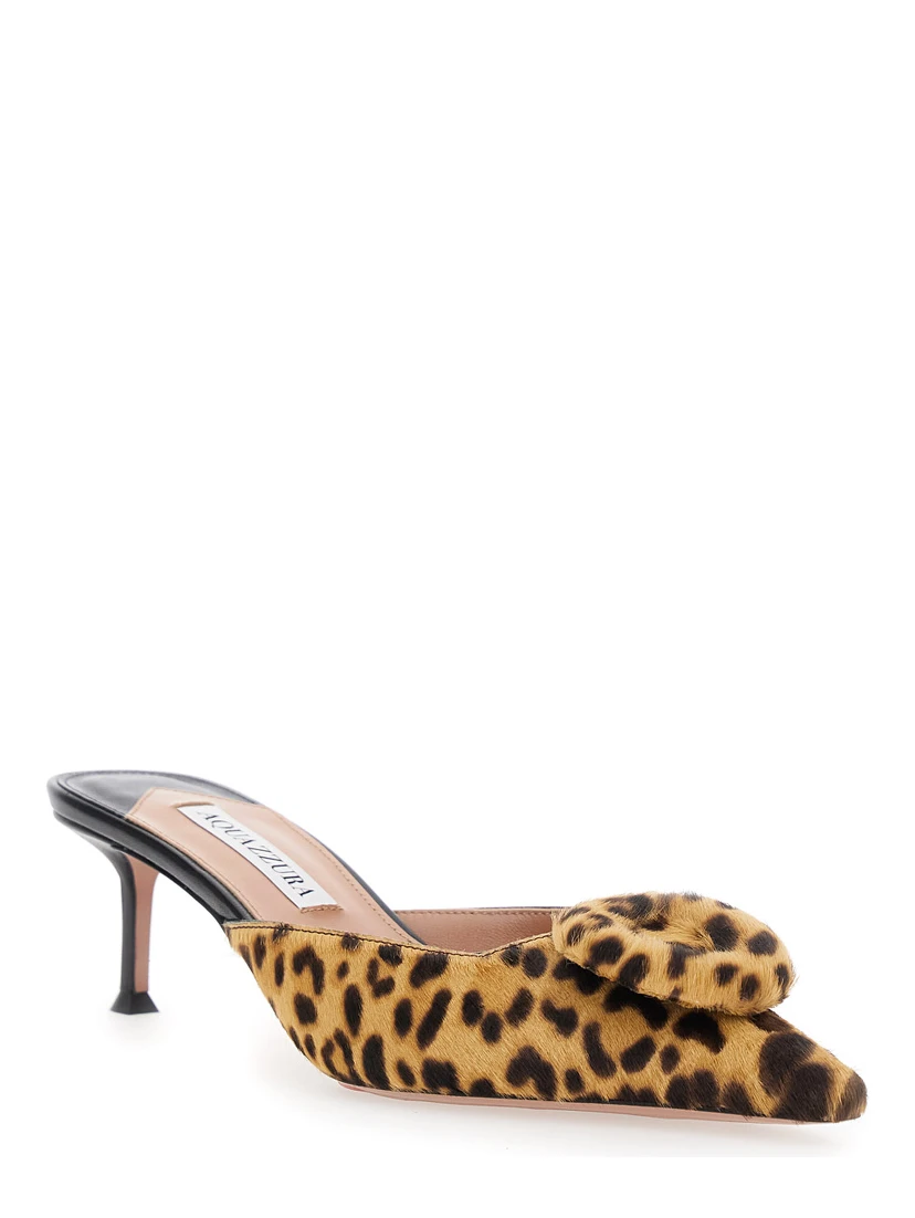 The Hood Brown Mules with Bow Detail and Leopard Motif in Suede Woman