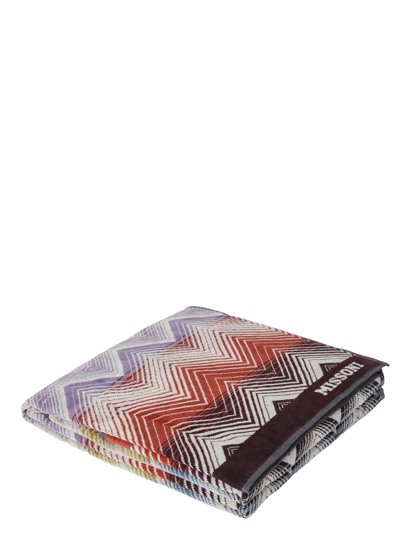 Marea Multicolor Beach Towel with Logo Lettering on the Front and ZigZag Motif in Cotton Home