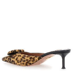 The Hood Brown Mules with Bow Detail and Leopard Motif in Suede Woman