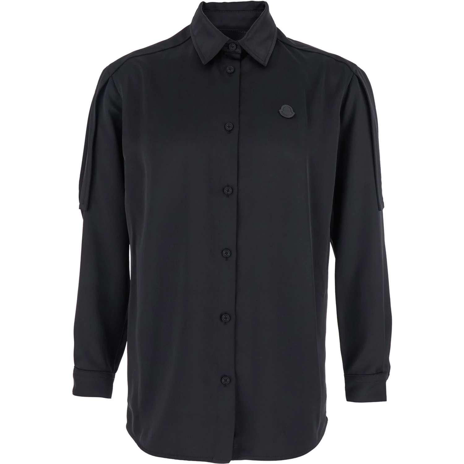 Black Shirt with Classic Collar and Logo Patch on the Chest in Tech Fabric Woman