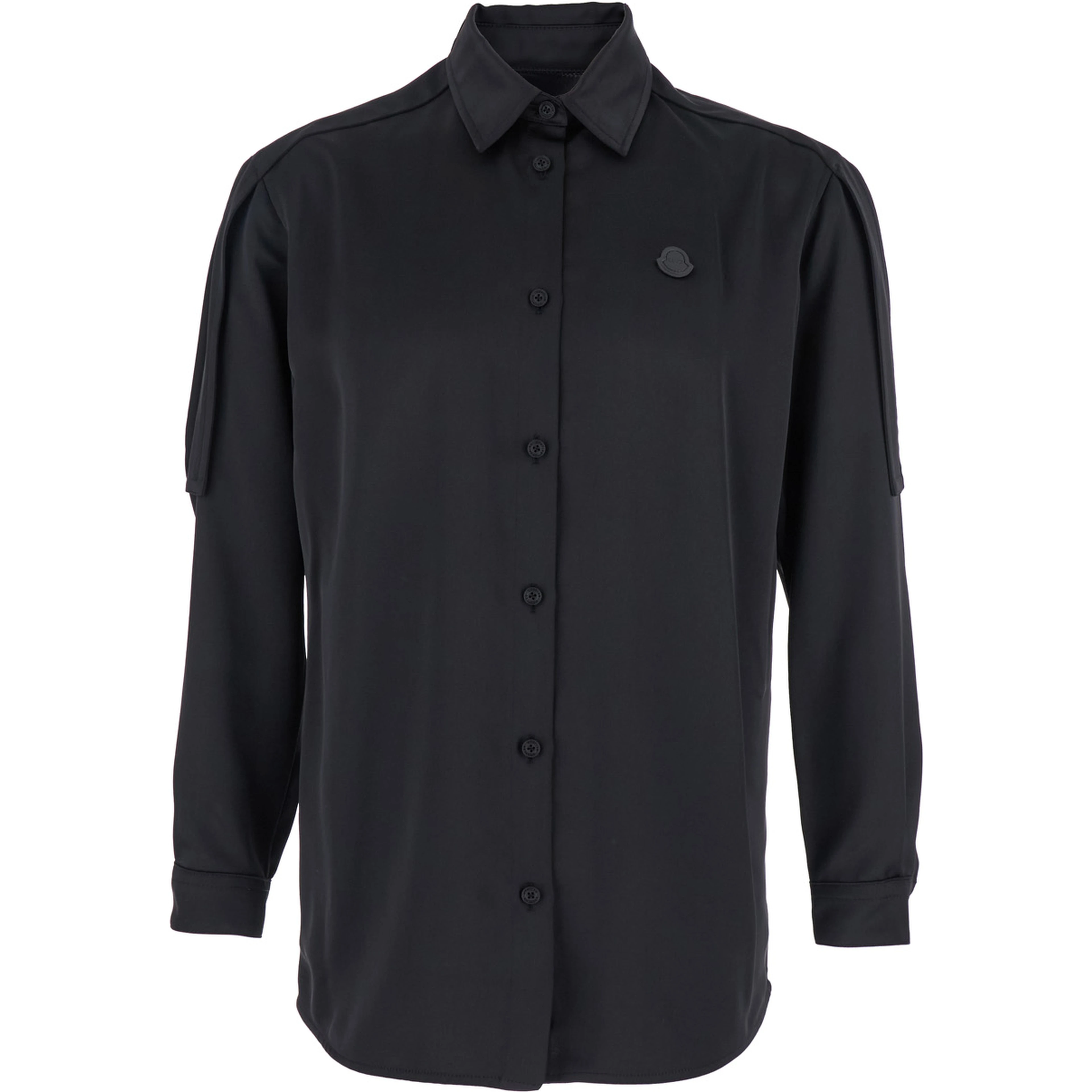 Black Shirt with Classic Collar and Logo Patch on the Chest in Tech Fabric Woman