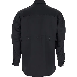 Black Shirt with Classic Collar and Logo Patch on the Chest in Tech Fabric Woman