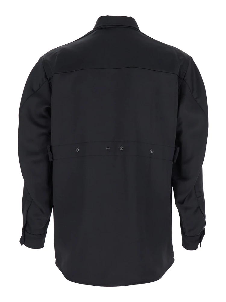 Black Shirt with Classic Collar and Logo Patch on the Chest in Tech Fabric Woman alternative