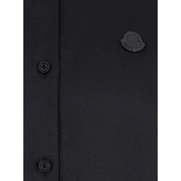 Black Shirt with Classic Collar and Logo Patch on the Chest in Tech Fabric Woman