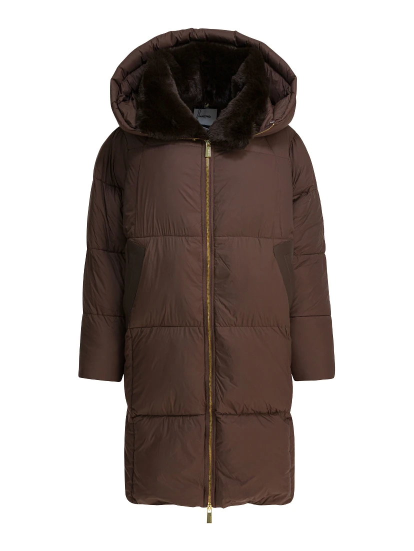 Long down jacket with over hood