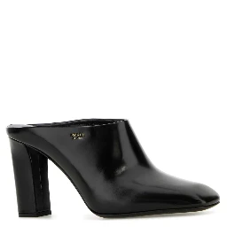 Black leather mules