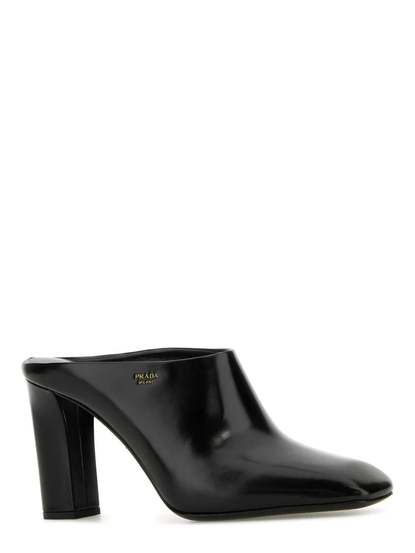 Black leather mules