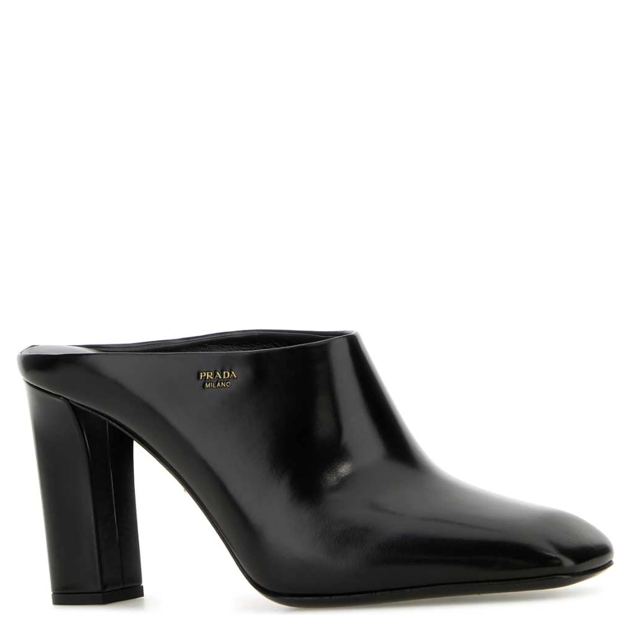 Black leather mules
