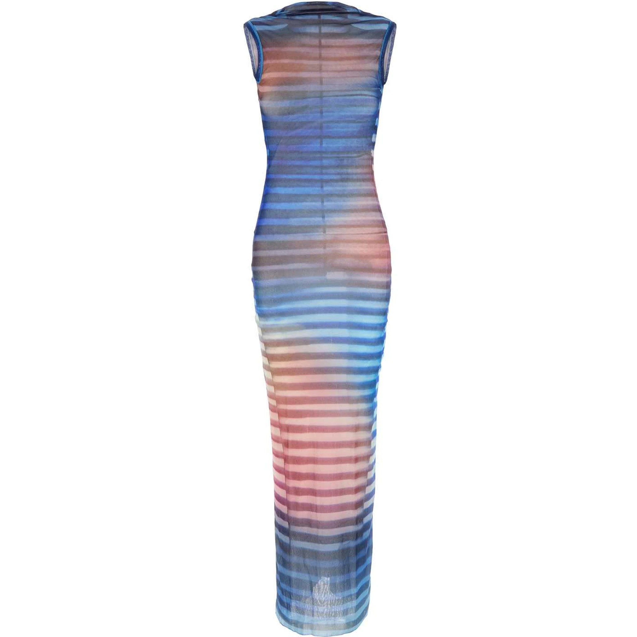 MESH HIGH NECK OPEN BACK LONG DRESS PRINTED AIR