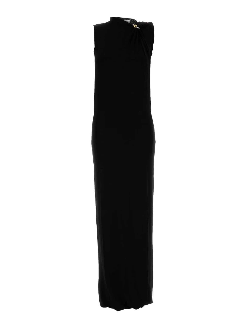 STRETCH VISCOSE DOUBLE LAYER LONG DRESS WITH GAUL
