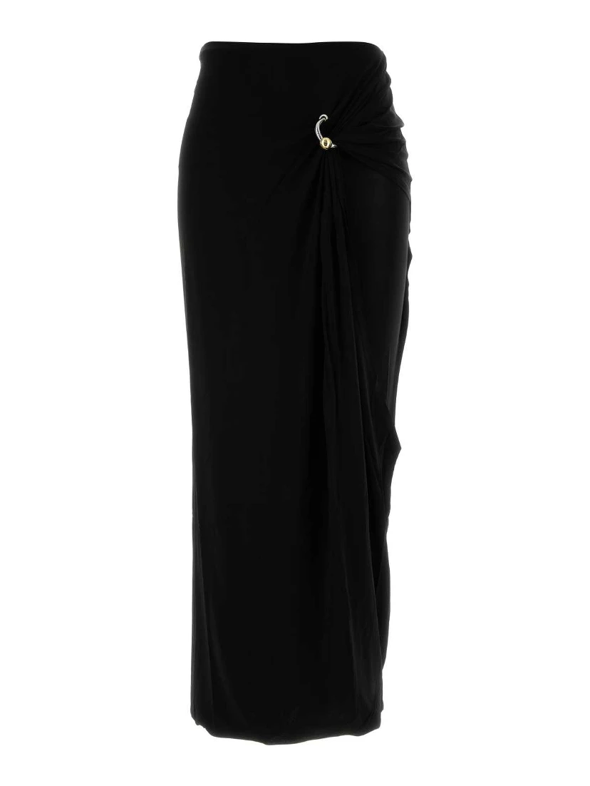 STRETCH VISCOSE DOUBLE LAYER LONG SKIRT WITH GAUL