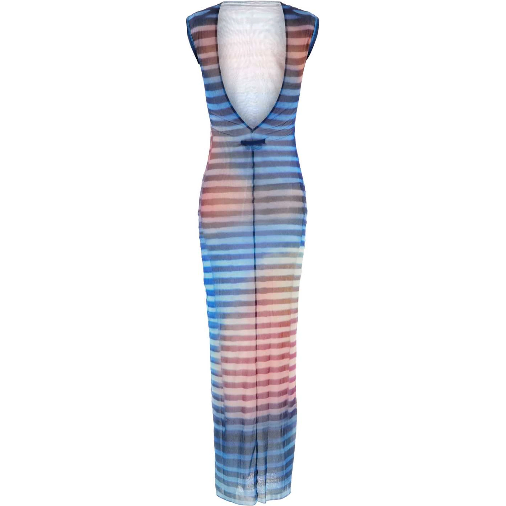 MESH HIGH NECK OPEN BACK LONG DRESS PRINTED AIR