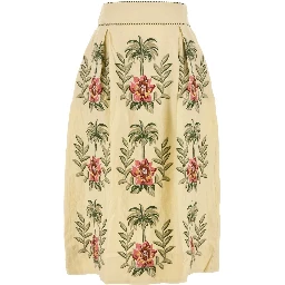 TROPICAL FLOWER EMBROIDERED SAND MAXI SKIRT