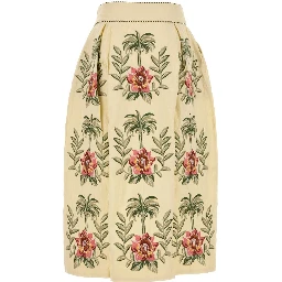 TROPICAL FLOWER EMBROIDERED SAND MAXI SKIRT