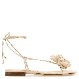 SS23 WRAP AROUND FLAT FLOWER SANDALS CROCHET CREAM