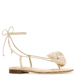 SS23 WRAP AROUND FLAT FLOWER SANDALS CROCHET CREAM