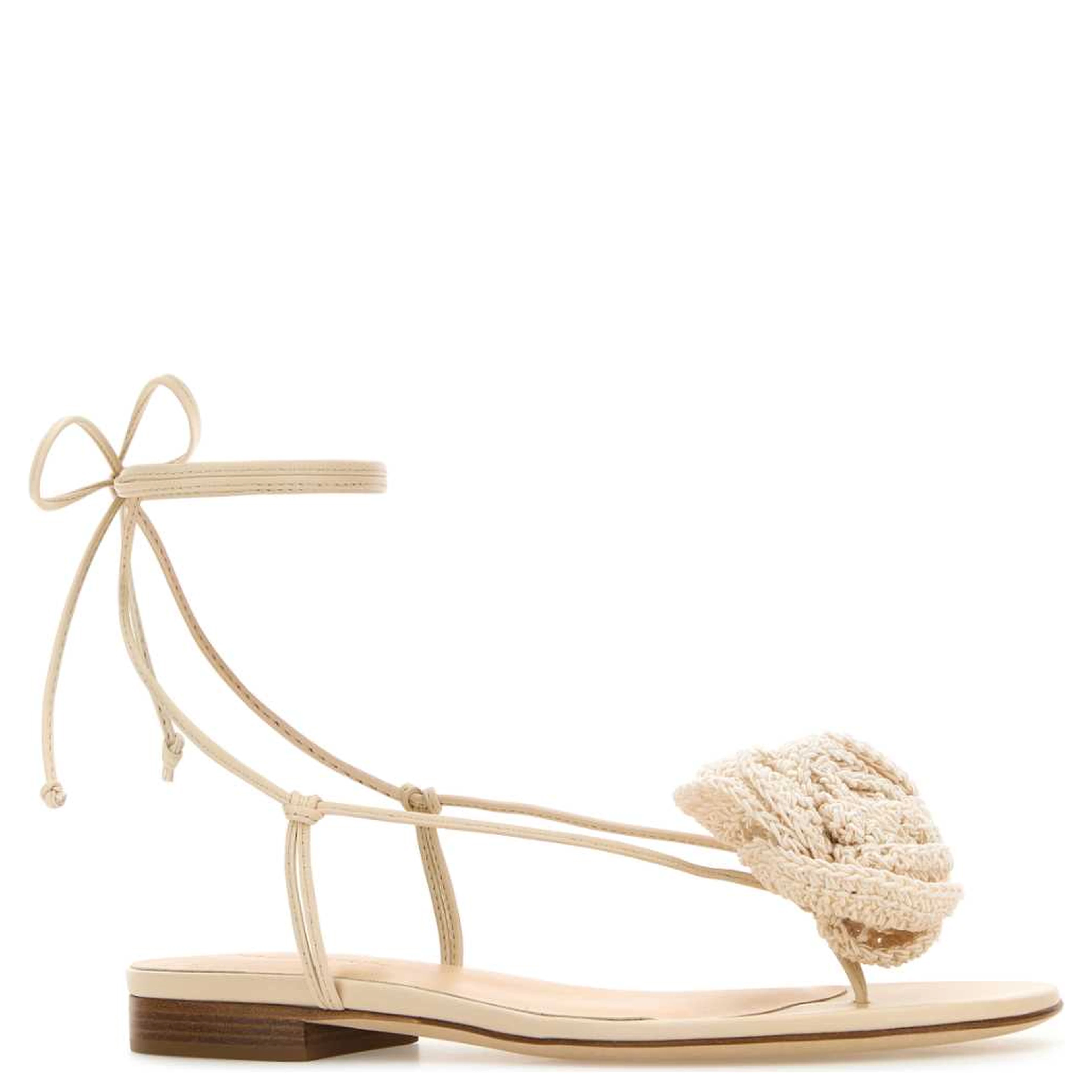 SS23 WRAP AROUND FLAT FLOWER SANDALS CROCHET CREAM