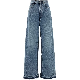 Two Tonal Fabric Paneled Wide Leg Jeans