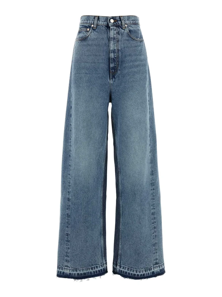 Two Tonal Fabric Paneled Wide Leg Jeans