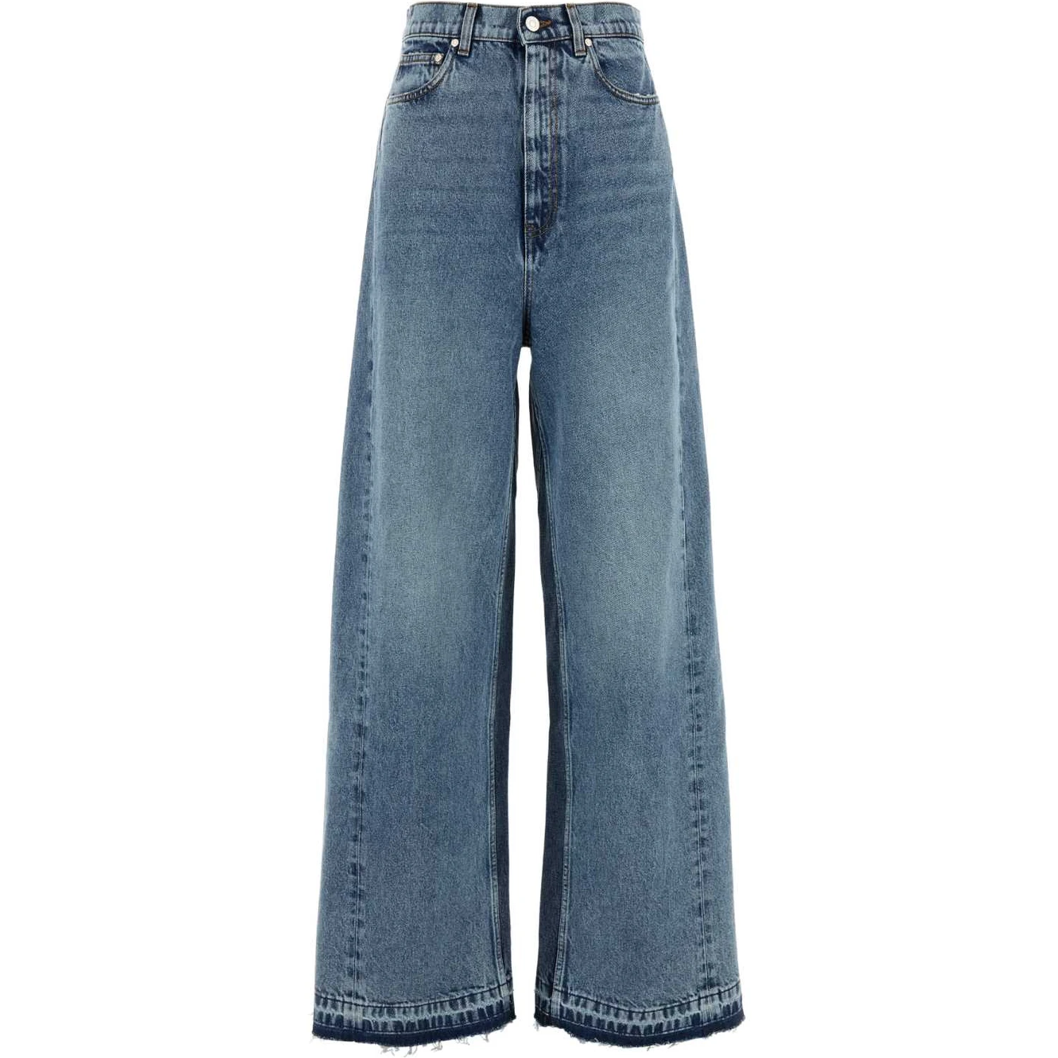 Two Tonal Fabric Paneled Wide Leg Jeans