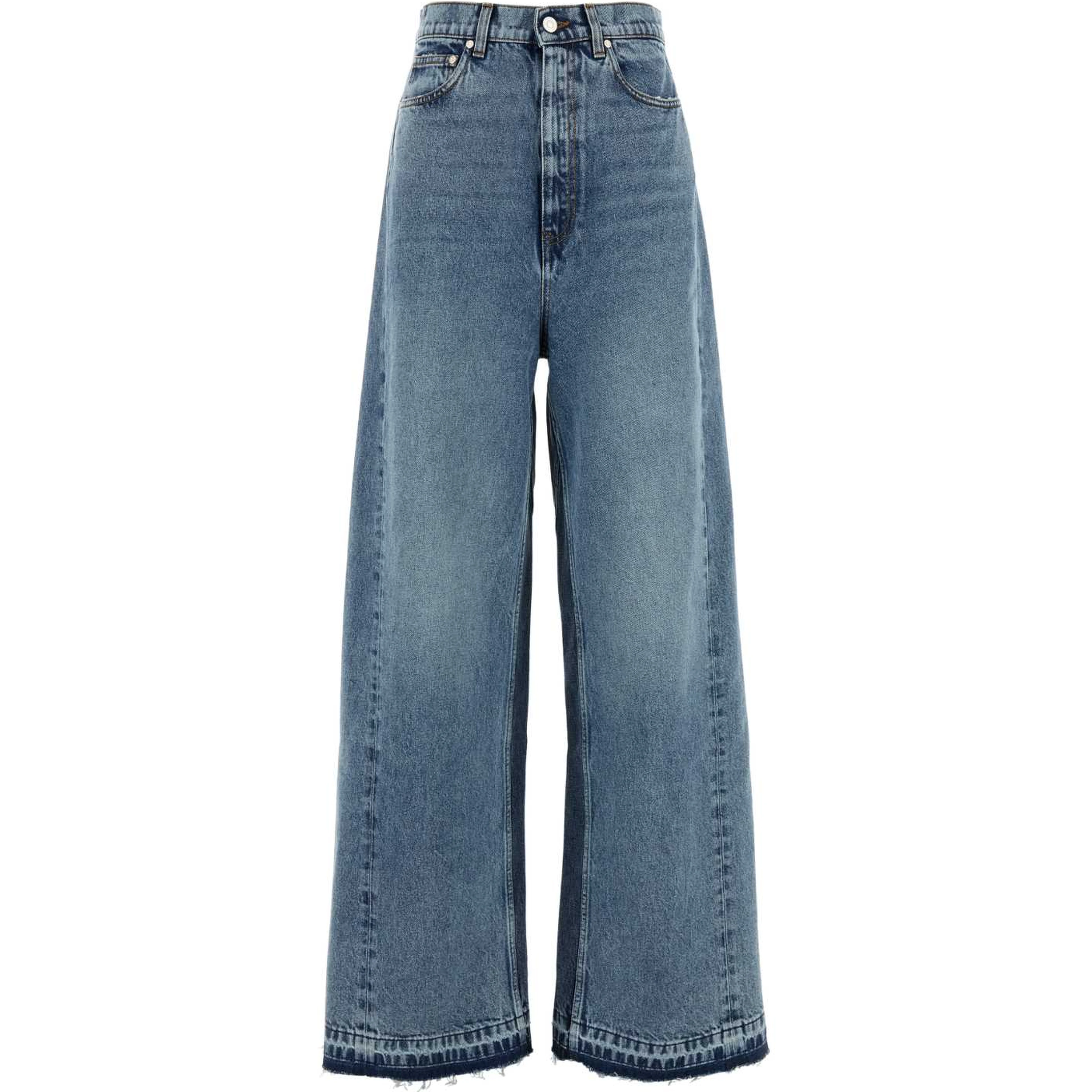 Two Tonal Fabric Paneled Wide Leg Jeans