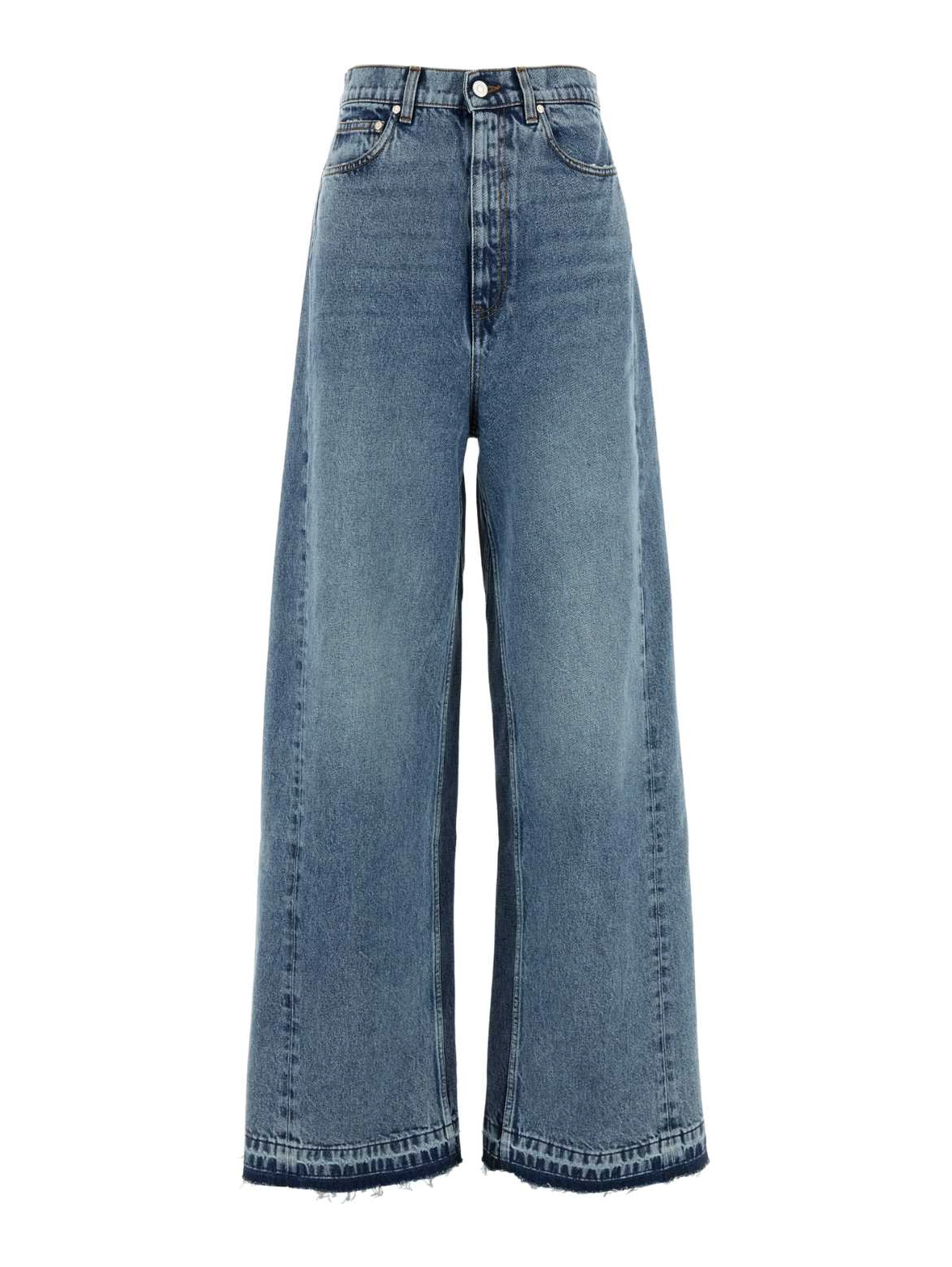 Two Tonal Fabric Paneled Wide Leg Jeans