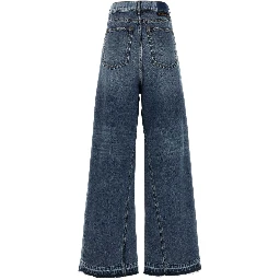 Two Tonal Fabric Paneled Wide Leg Jeans