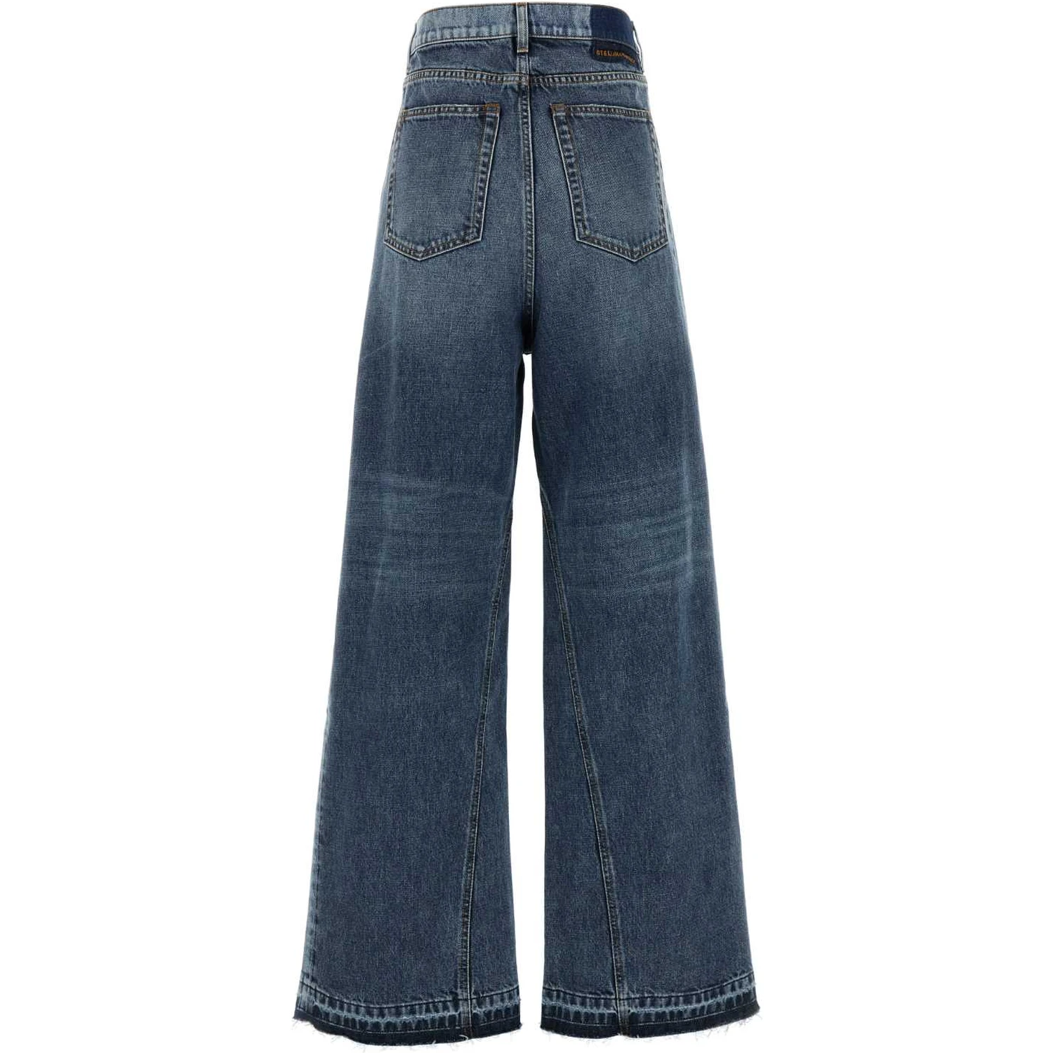 Two Tonal Fabric Paneled Wide Leg Jeans