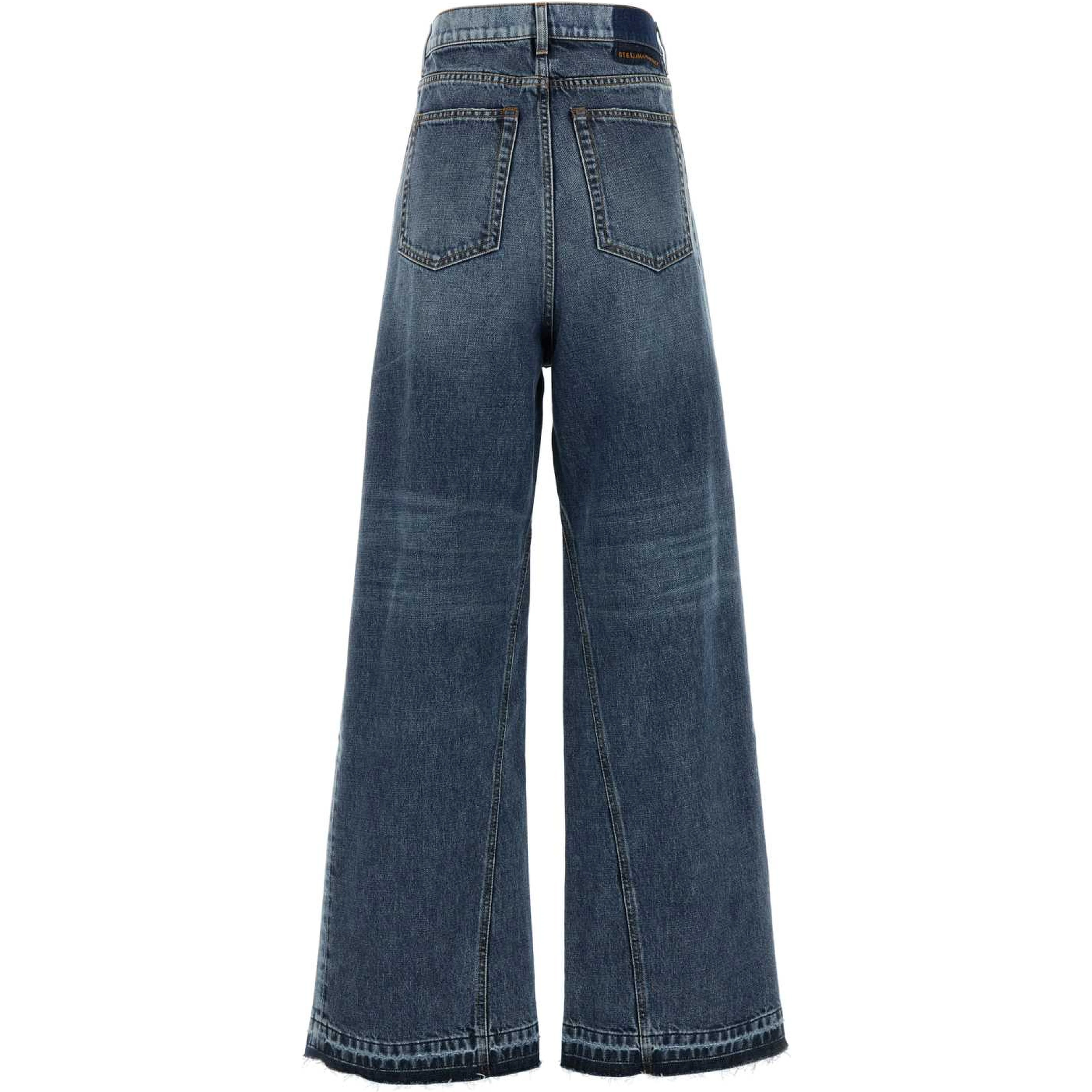 Two Tonal Fabric Paneled Wide Leg Jeans