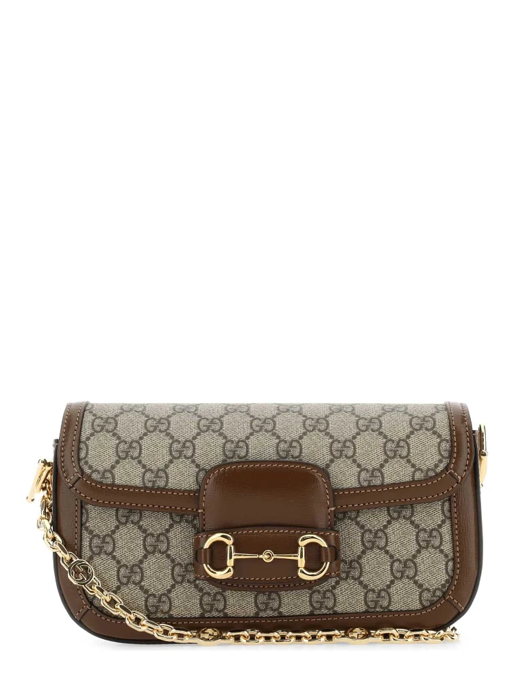 Leather and GG fabric handbag