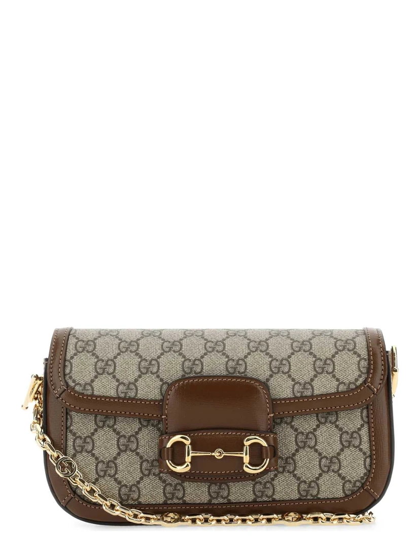 Leather and GG fabric handbag