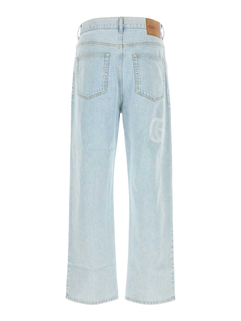 جينز فوق شعار GG بالليزر