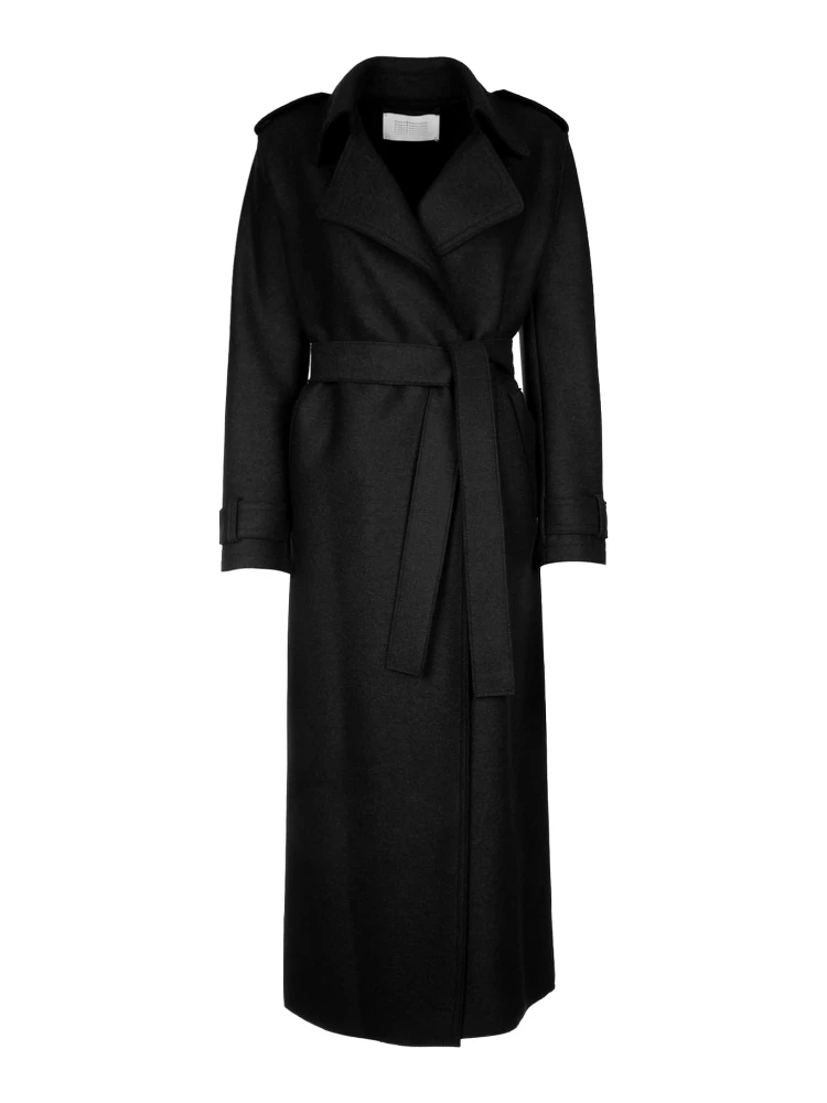 WOMEN LONG TRENCH DOUBLE STITCHING PRESSED WOOL
