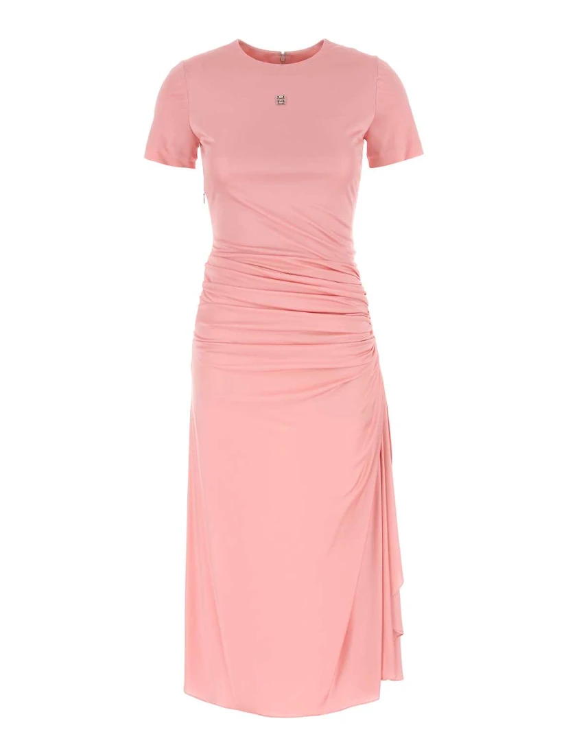 SMOCK WAIST DRAPED JERSEY DRESS