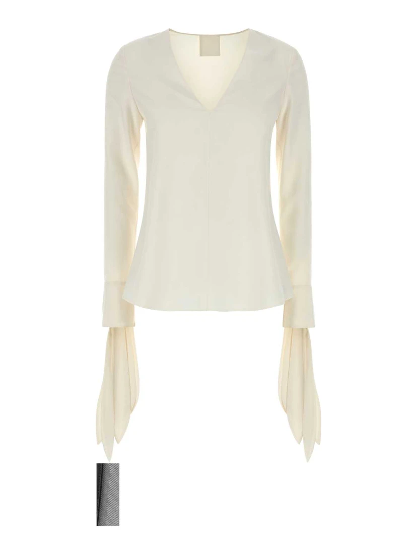 DEEP V-NECK BOW CUFFS BLOUSE