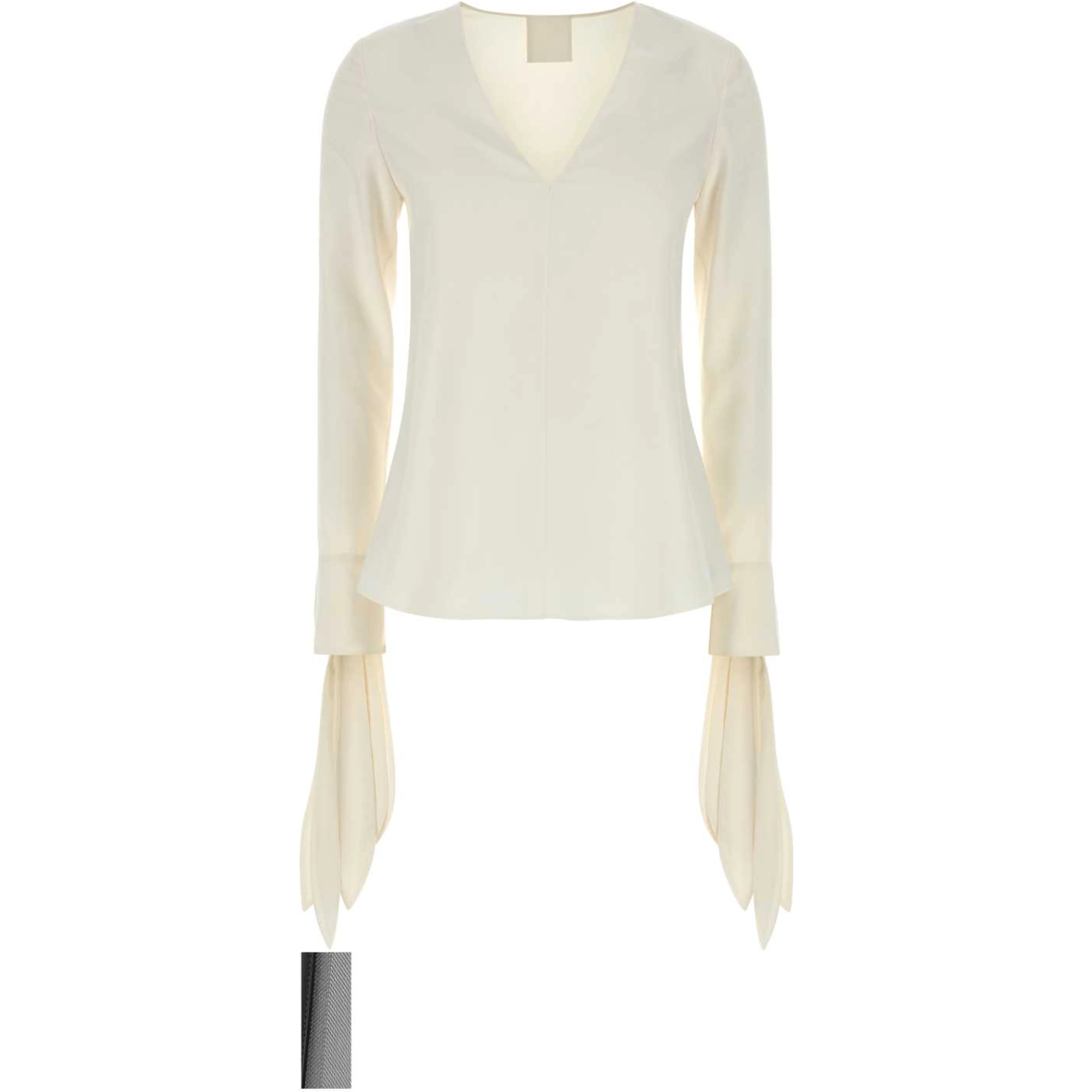 DEEP V-NECK BOW CUFFS BLOUSE