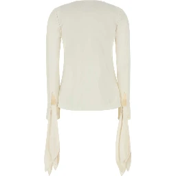 DEEP V-NECK BOW CUFFS BLOUSE