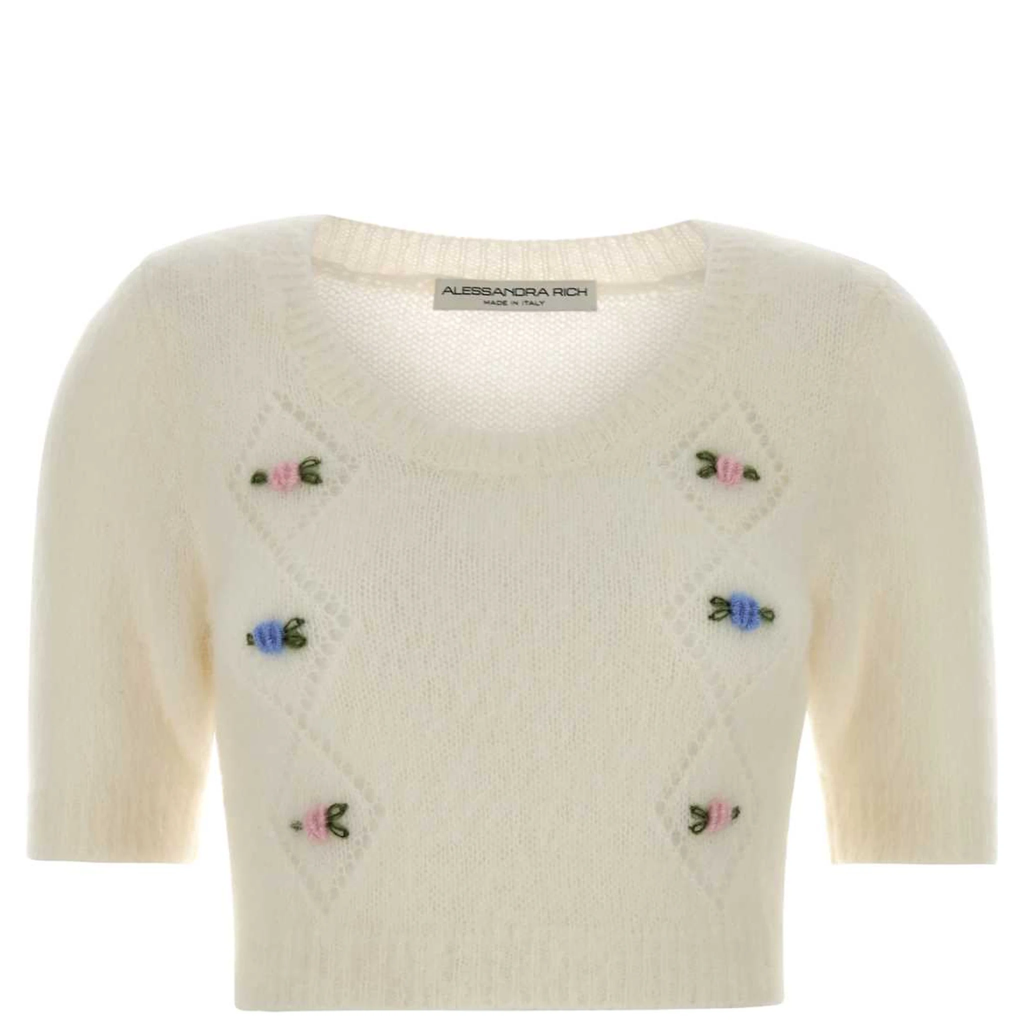 CARDED MOHAIR KNIT JUMPER WITH EMBROIDERY