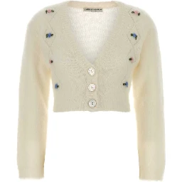 CARDED MOHAIR KNIT CARDIGAN WITH EMBROIDERY