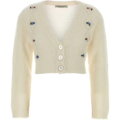 CARDED MOHAIR KNIT CARDIGAN WITH EMBROIDERY