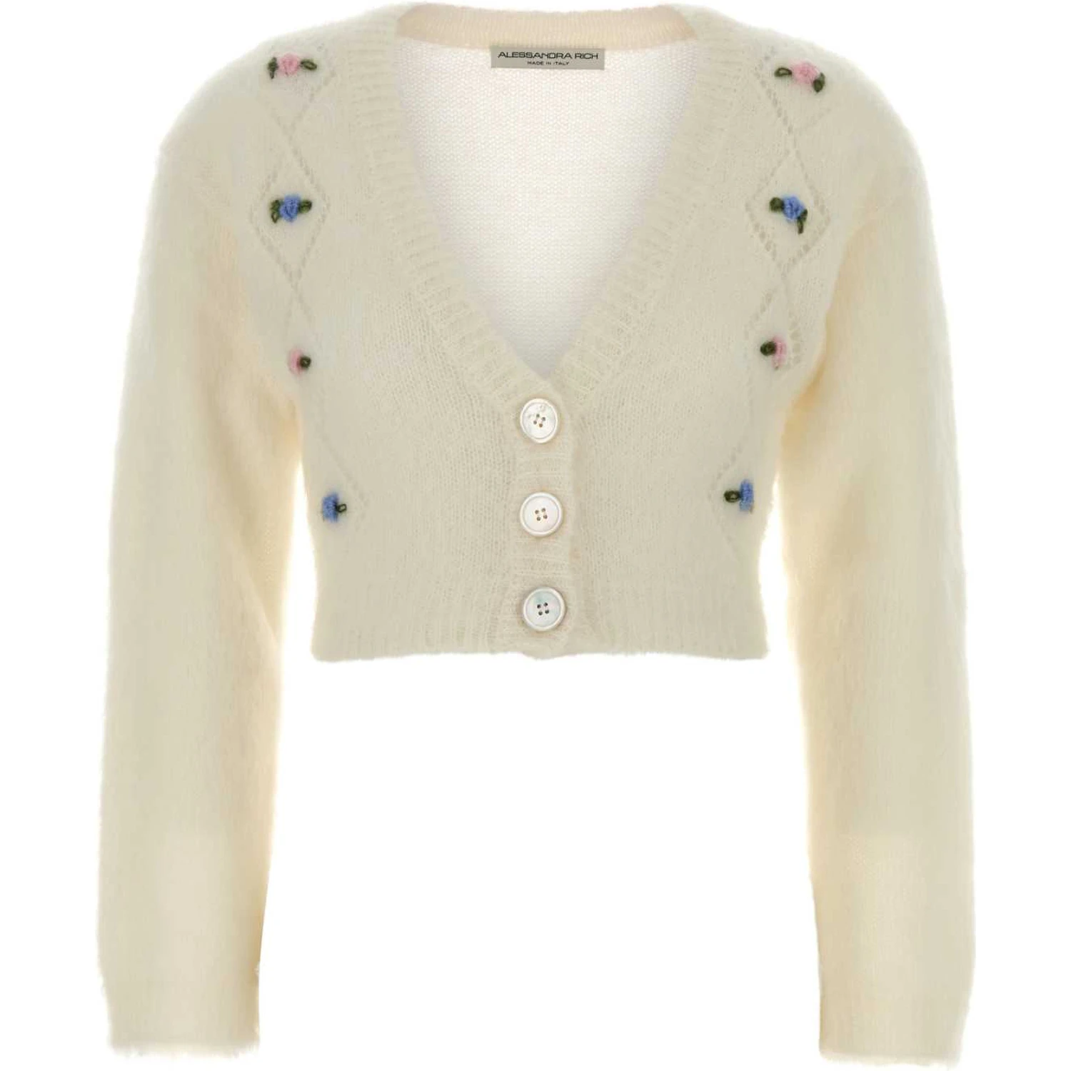 CARDED MOHAIR KNIT CARDIGAN WITH EMBROIDERY